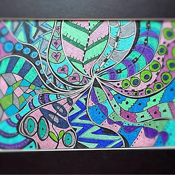 Original hand drawn intuitive abstract art with mat. Art is 5 x 7, with mat - Picture 1 of 5